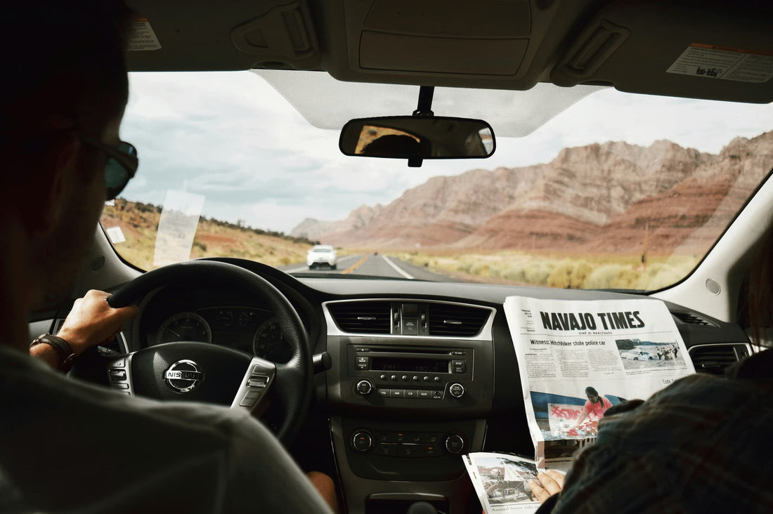 Interior view from car driving through scenic road