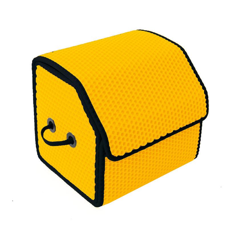 Yellow storage box with a textured finish and black trim.