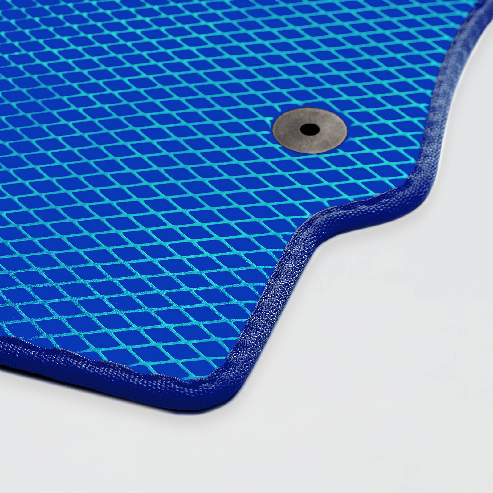 Blue rubber mat with a textured diamond pattern and a central hole.