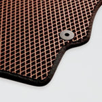 Copper-colored textured mat with a circular metal eyelet in the corner.