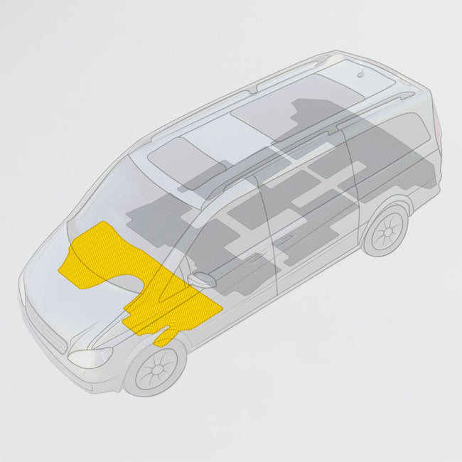 Diagram showing Prime EVA Custom Van Front Set Car Mats placement for floor protection and fit.